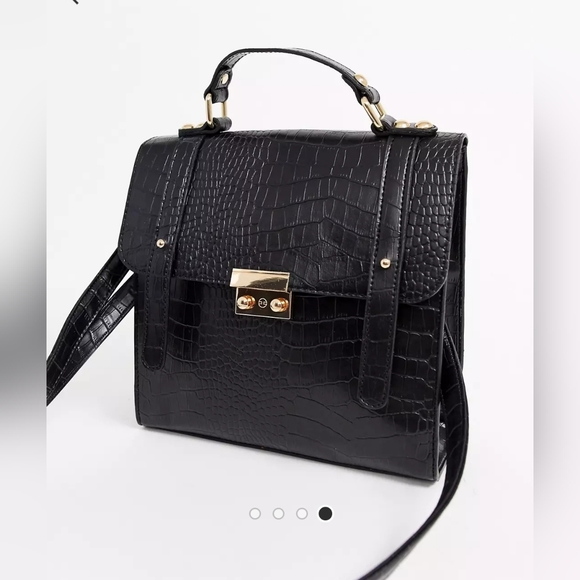 ASOS DESIGN push lock satchel in croc - Picture 3 of 4